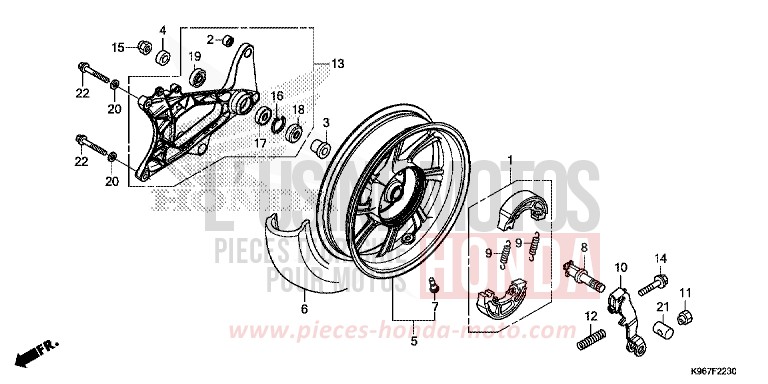 REAR WHEEL/SWINGARM for PCX 125 PEARL SPLENDOR RED (R369) from 2019